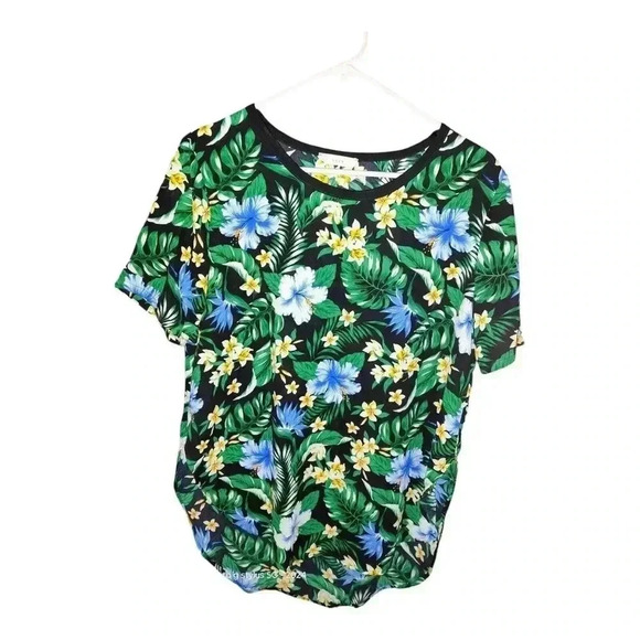 Lush Blouse High Low Top Women's Hawaiian Floral Short Sleeve Scoop Neck Size M - Picture 3 of 9